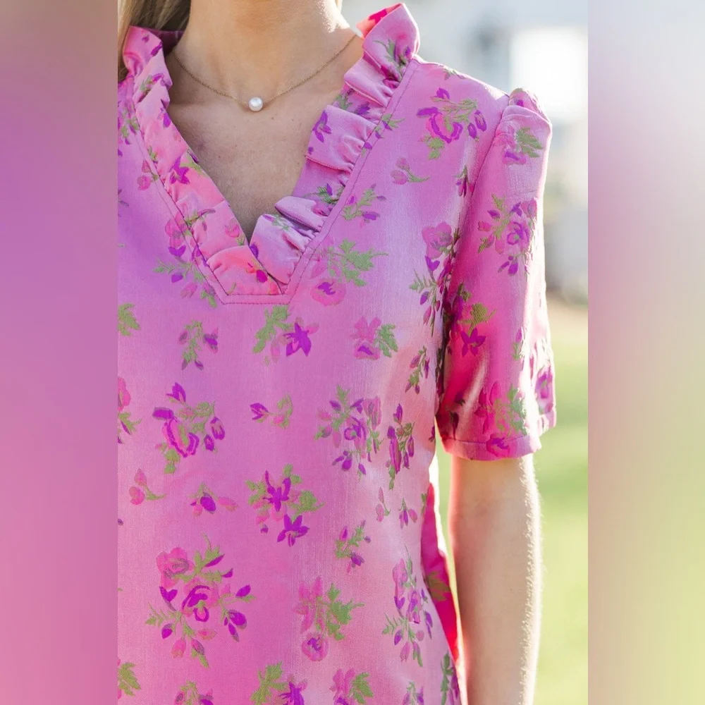Voy Brocade Floral Pink Dress S/M - Picture 4 of 11